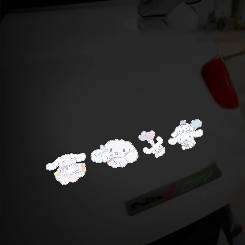 Sanrio Cinnamoroll-pegatina reflectante para puerta de coche, pegatina decorativa para motocicleta, cinta de seguridad de advertencia para maletero