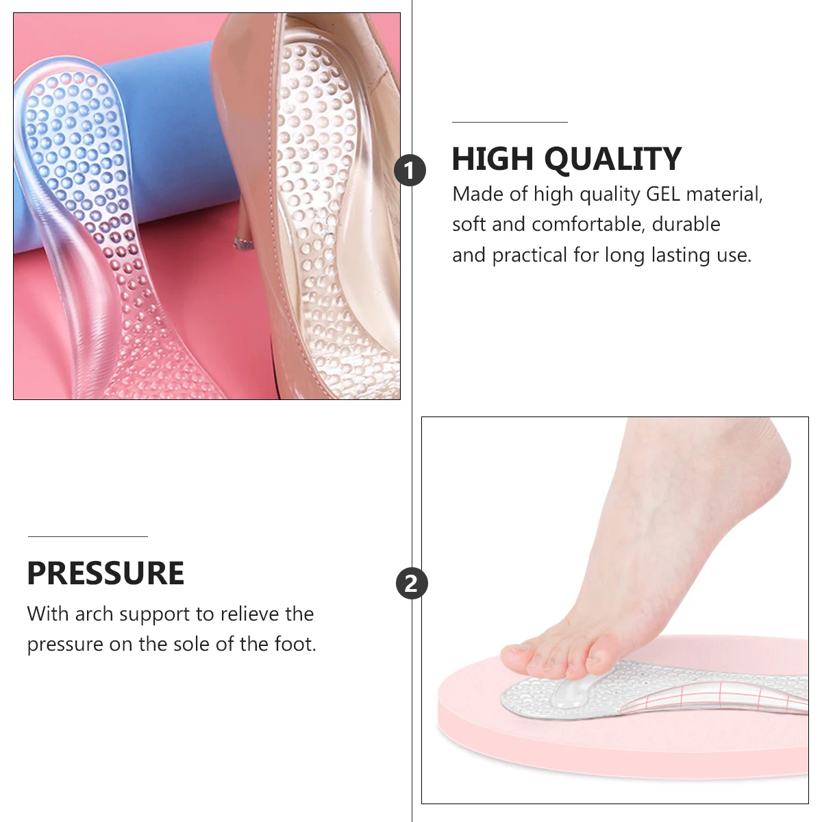 

2pcs Insoles Anti-Slip Massage Pad Foot Arch Support Cushion Comfortable Foot Care Tool For High Heels Shoes Non-Slip