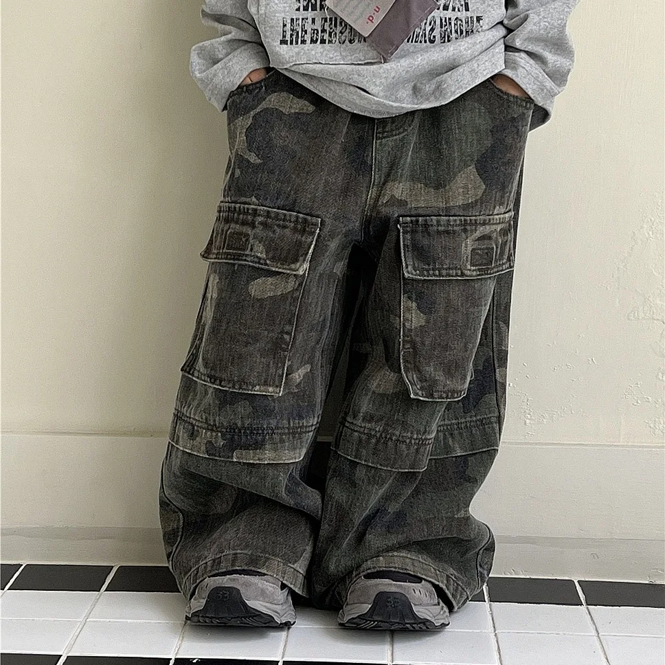 Pantalons de travail camouflage pour garçons, édition coréenne, Style occidental, pantalons décontractés tendance pour enfants de la taille moyenne à grande taille, automne 2025