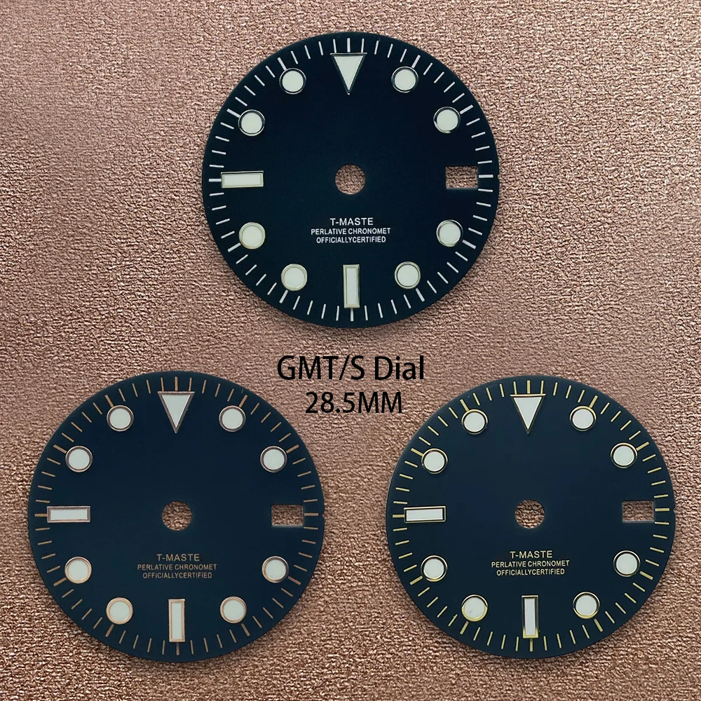 28.5mm S Logo GMT Black Dial Fit NH34 Japanese Movement  Green Luminous Watch Modification Accessories