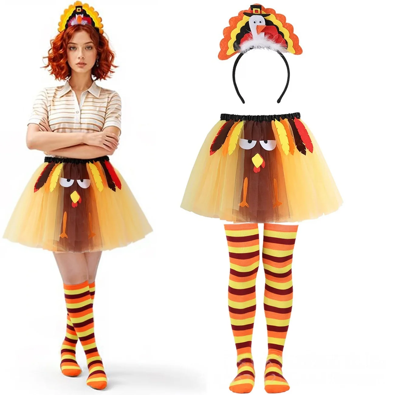 

Комплект одежды из 3 предметов индейки на День Благодарения: юбка-пачка из Турции, носки и головной убор из Турции