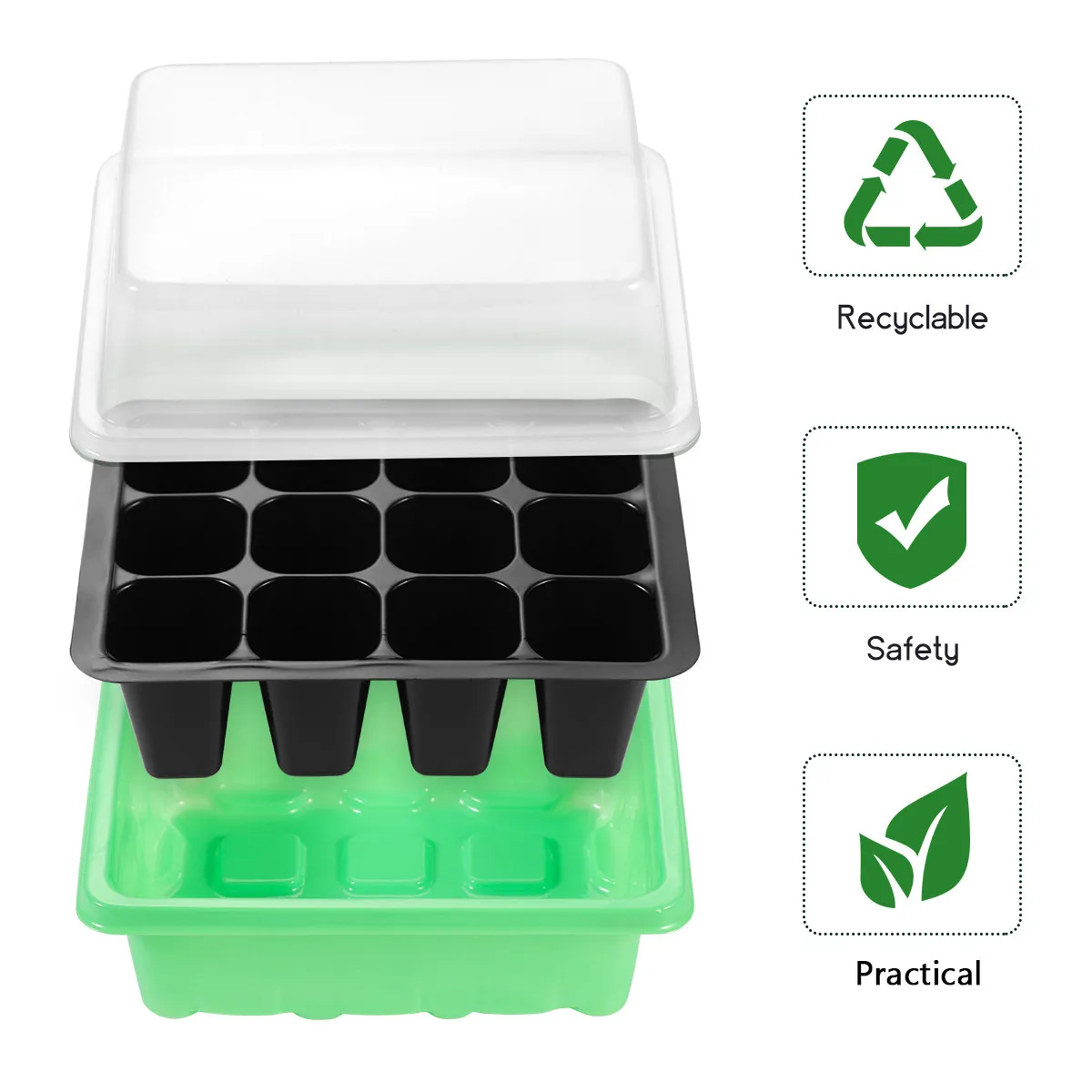10Pcs 12-Cell Nursery Tray with Transparent Lid for Seed Starting Germination Growing Sprouting Home Gardening Bonsai
