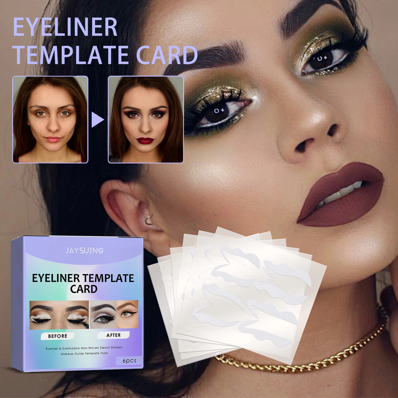 Jaysuing 6Pcs/Set Eyeliner Stencils Stickers Eye Liner Template Cards Eye Make Up Template Kit Portable Guide Eyeshaowd Aid Tool