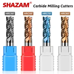 SHAZAM-Outils de fraise en acier au tungstène pour machine CNC, fraises en bout plates en carbure, HRC50, 55, 65/70, 4 cannelures, 1.0-20.0mm