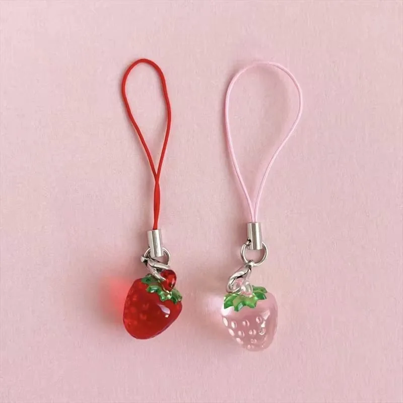 Y2K Cute Strawberry Phone Charms Resin Pendant with Created Accents, Mini Fruit Charm Mobile Lanyard Accessories