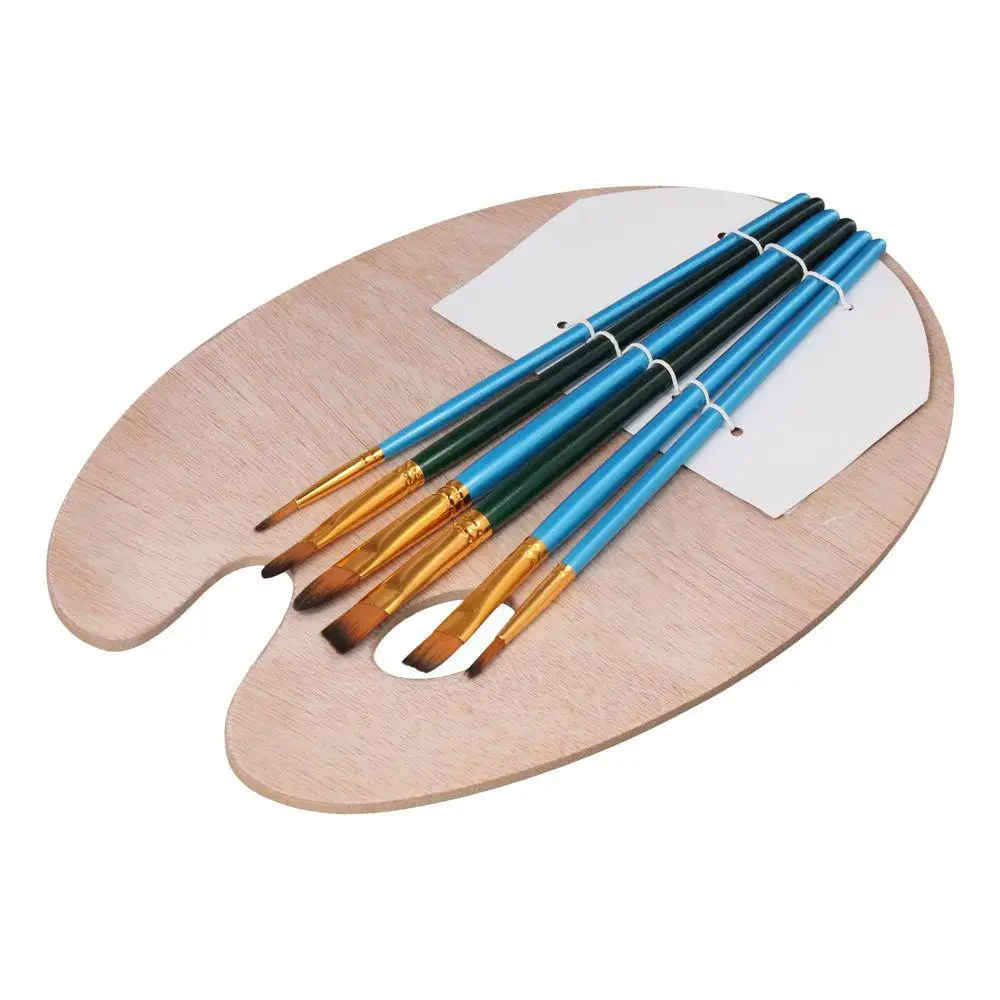 Wood Color Wooden Paint Palette Artist Trays Nylon 2 Size Acrylic Palettes Wooden Thumb Holder Paint Palette - Image 2