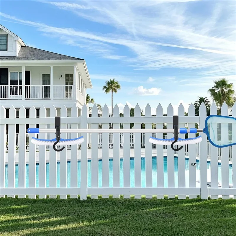 

Set Of 4 Pool Fence Hooks For Efficient Storage Of Pool Cleaning Tools, Brushes, And Nets-B60B