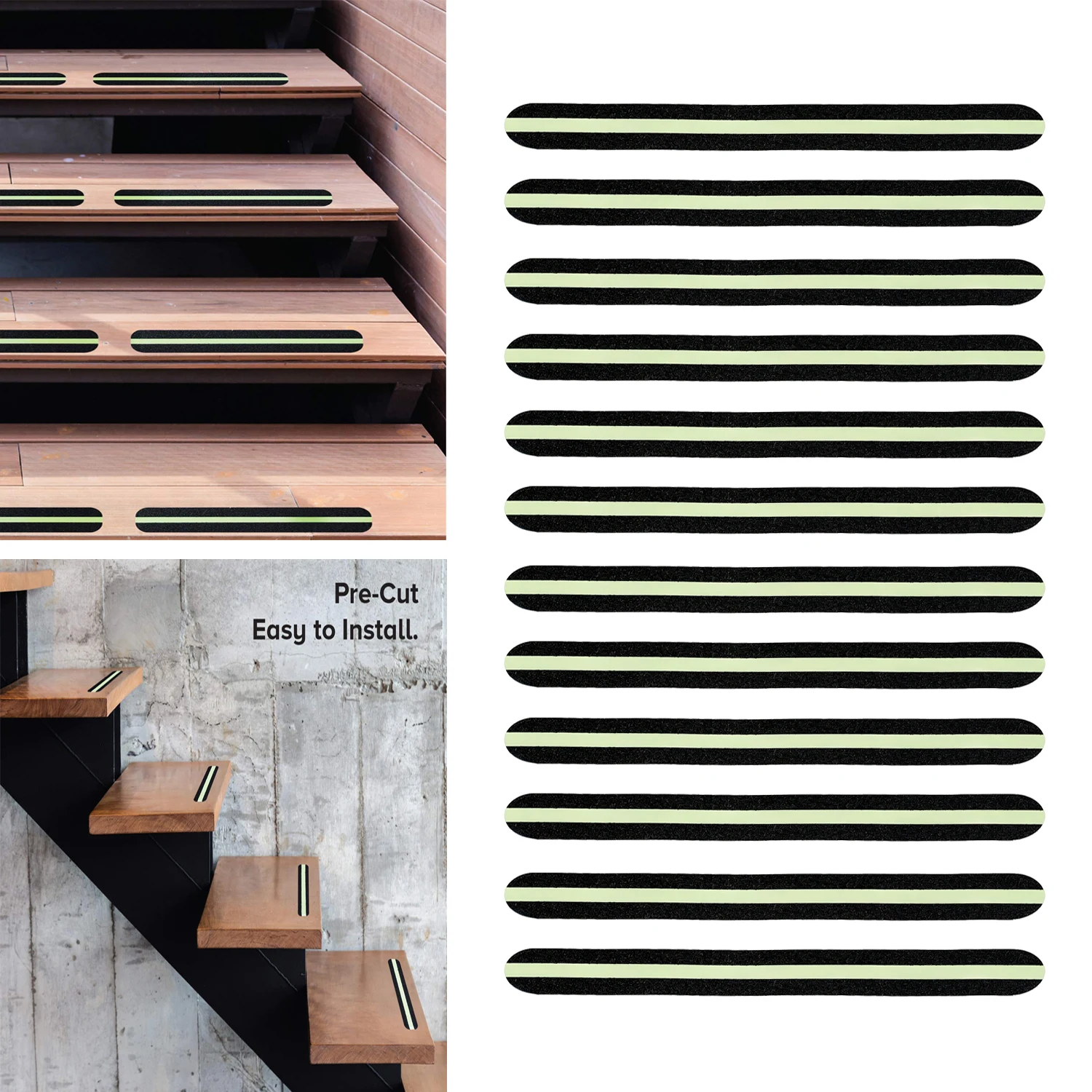 24Pcs Anti Slip Traction Tape with Glow in the Dark, 1inchx10inch, Non-Slip Grip Adhesive Tape to Indoor  Outdoor Stair, Steps