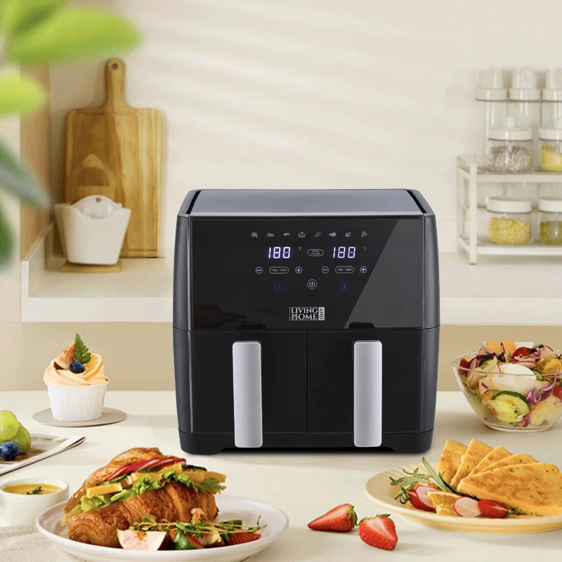 KOMORE 8L 1700W Touch Screen Dual Basket Air Fryer 80°C-200°C Adjustable Temperature & 30min Timer Setting &Automatic Shutoff