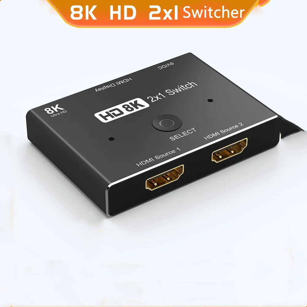 8K Switcher Hd2.1 Converter 2 In 1 Out Splitter Support Power Management Multi-Function Portable Distributor