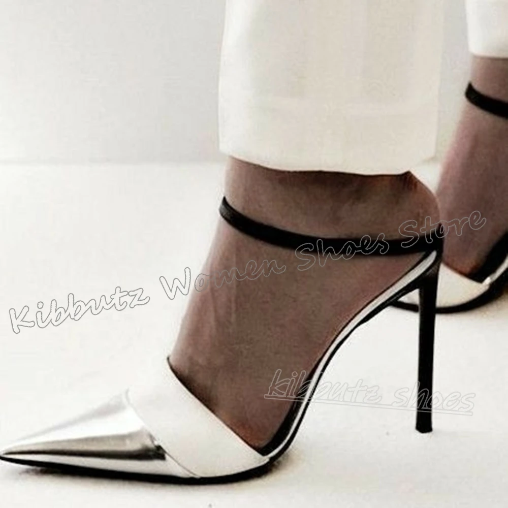 

Metal Decor Pumps Slipper Leather Mixed Color Leather Slip-On Fashion Luxury Elegant Concise Sexy Women Shoes New Pointy Heels