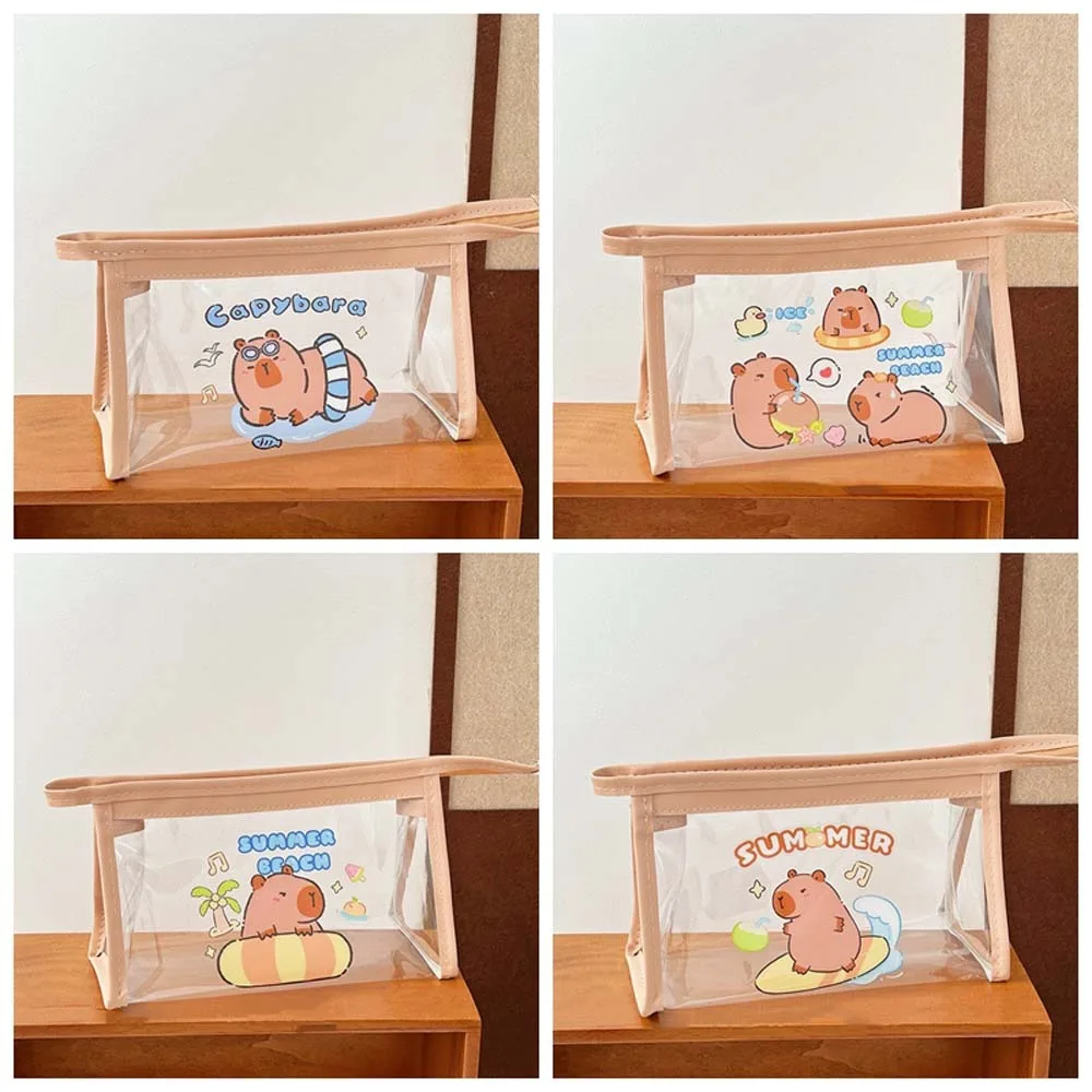 Simpatico animale Capybara Borsa portaoggetti Portamonete Cartoon Capybara Borsa per penne in PVC Trasparente PVC Capibara Astuccio per matite Cancelleria