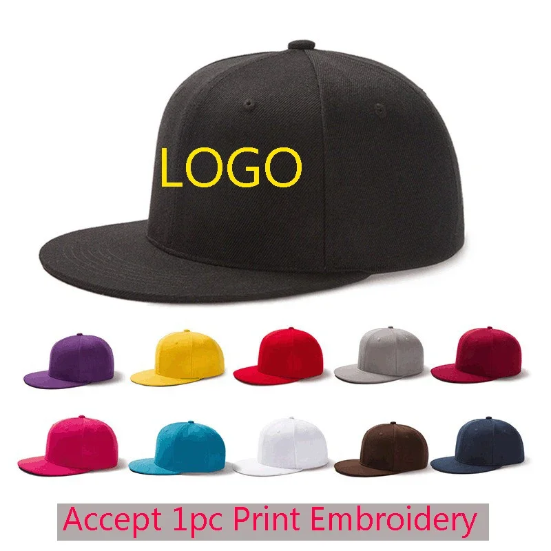 Custom Logo Print Snapback Cap Fashion Outdoor Sunshade Hat Solid Color Breathable Logo Embroidery Hip Hop Sports Baseball Caps