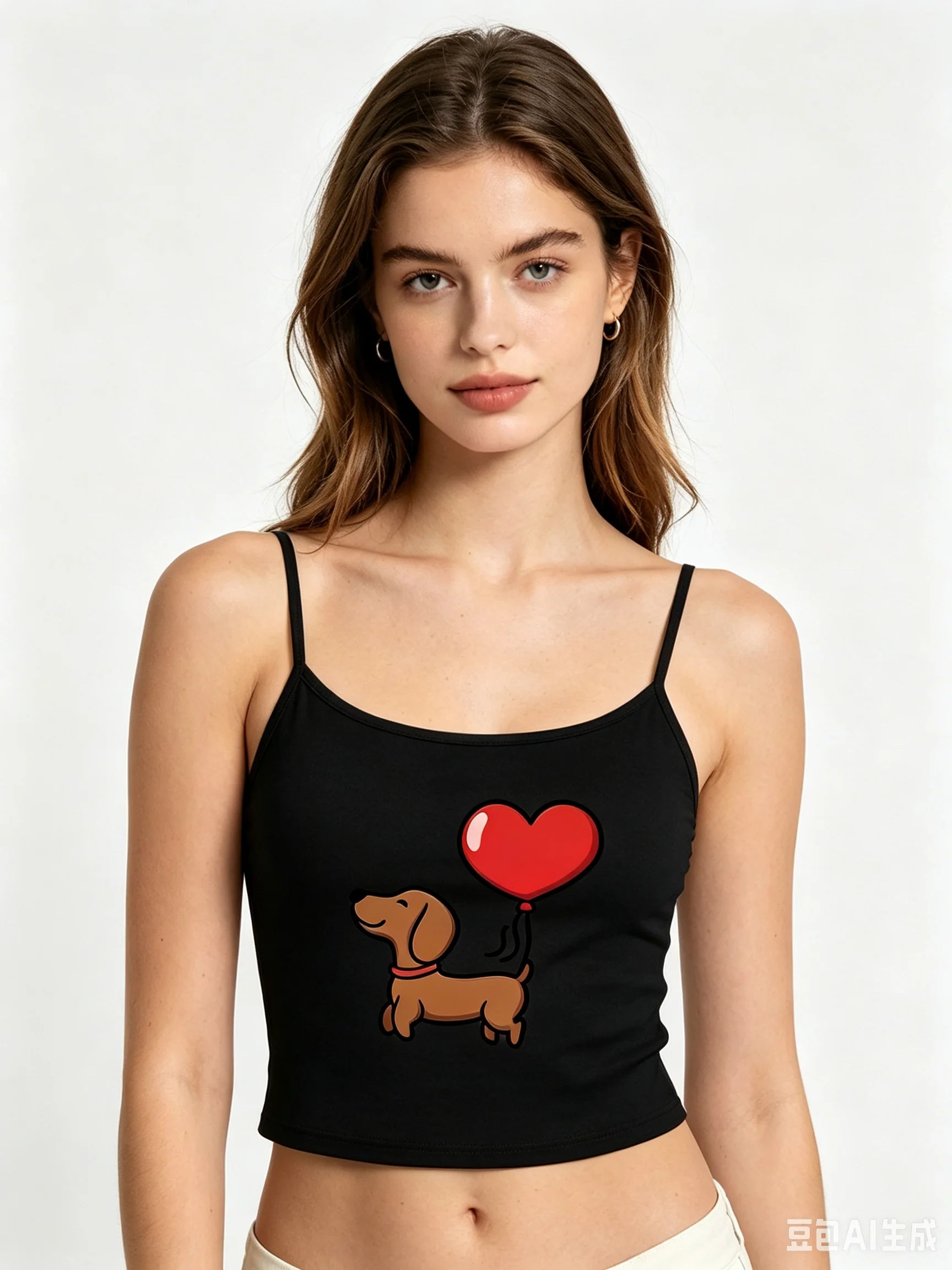 Cute Dog Heart Balloon Print Women Spaghetti Strap Crop Tank Top Y2K Slim Cami Vest