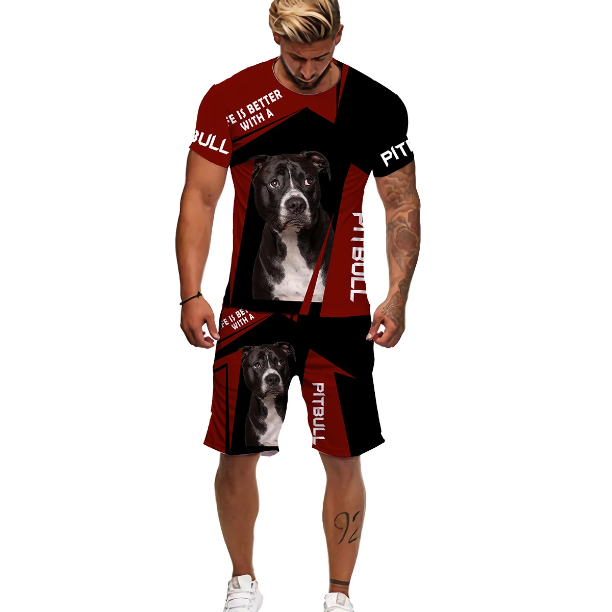 Summer Pitbull Rottweiler Dog 3D Printed Men Funny T-shirt Shorts Suits Men\'s Tracksuit Set Graphic Tees Short Pants Outw 2023