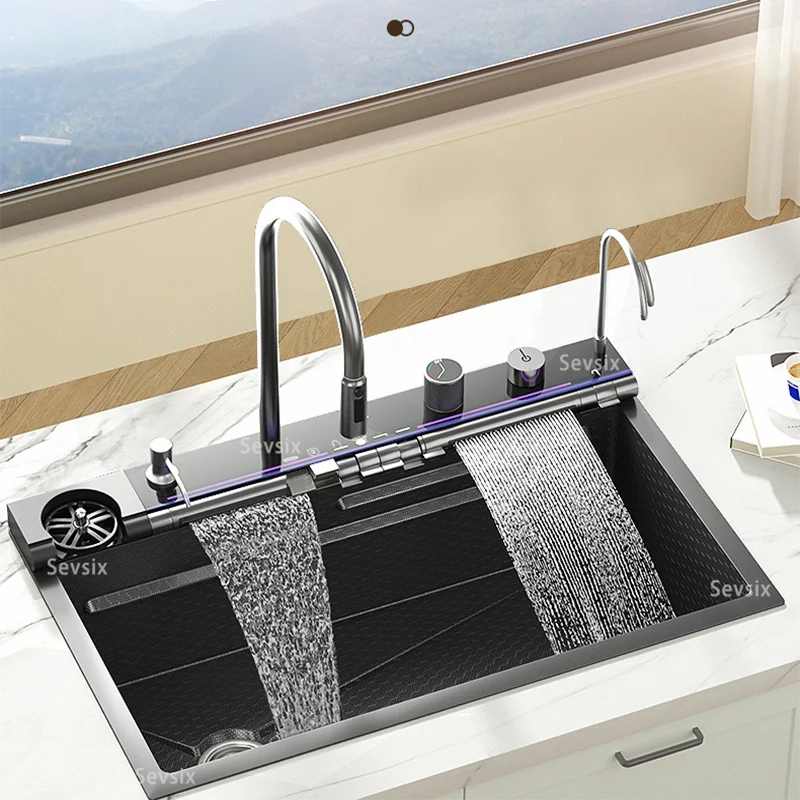 Digital Display Honeycomb 304 Stainless Steel Kitchen Sink Gold Golden Black White Gun Grey Gray Silver Kitchen Sink Water Fall