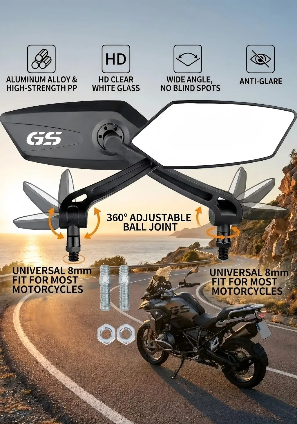 High-quality motorcycle rearview mirror with adjustable and rotatable function For BMW R1200GS R1250GS R 1200GS R1250 GS R 1250