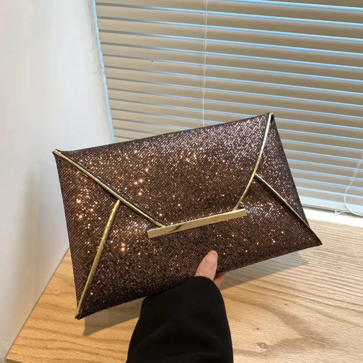 

Womens Glitter Large Envelope Clutch Purse Formal Prom Wedding Evening Bag