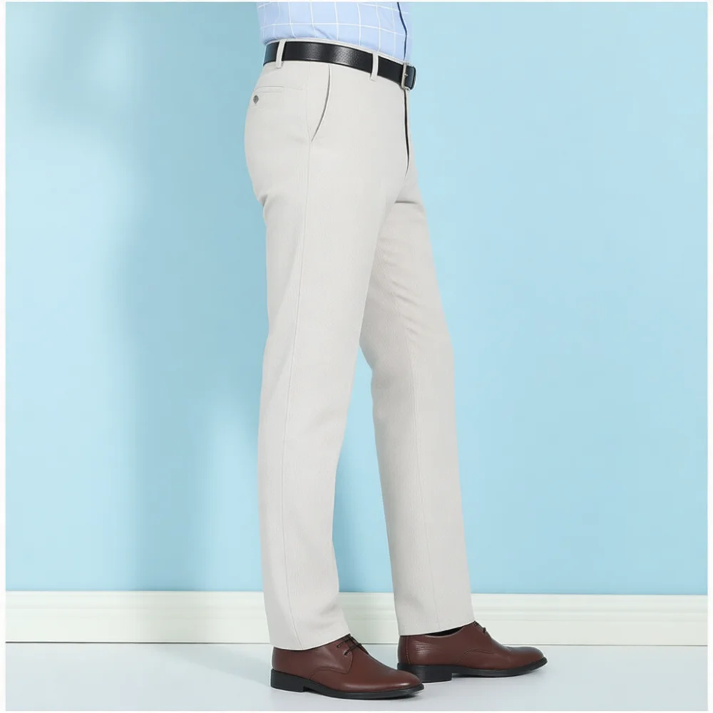 Mens Classic Straight Dress Pants High Waisted Loose Trousers Business Casual Wear Comfortable Stretch Slacks For Adults