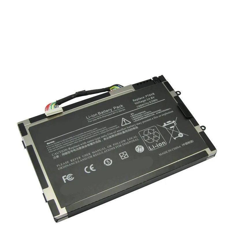 New PT6V8 Laptop Battery For DELL Alienware M11x M14x R1 R2 R3 P18G 14.8V 63Wh 4257mAh T7YJR 8P6X6 08P6X6 Bateria Para Notebook