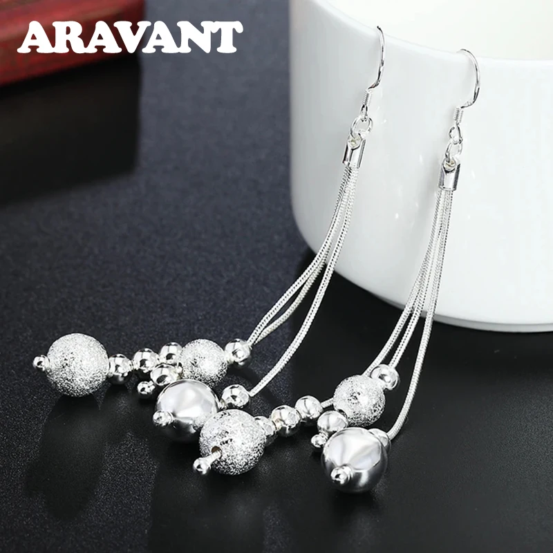 Aravant 925 Silver Bead Long Drop Earrings For Women Jewelry Christmas Gifts