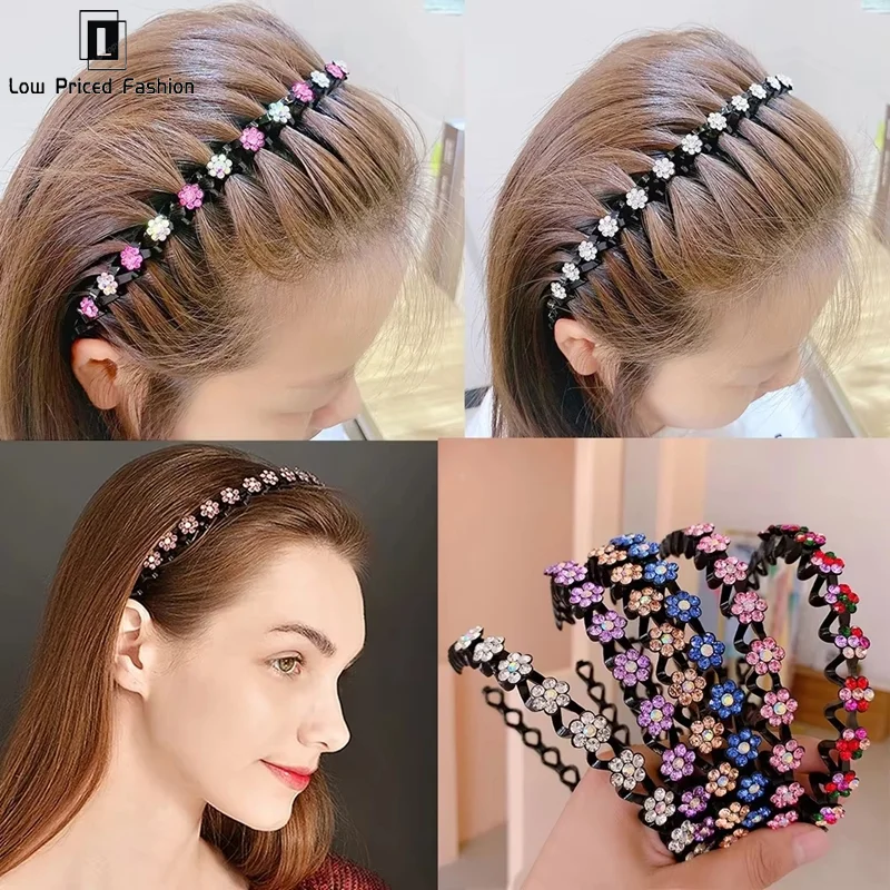 

New Non-slip Rhinestone Headbands Solid Wave Hairbands For Women Girls Bezel Fashion Hair Hoop Ladies Boutique Hair Accessories