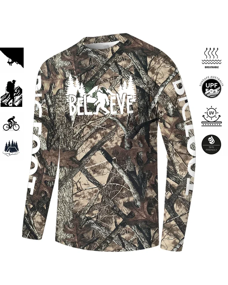 BIGFOOT Men's Running Clothes Men's Breathable Moisture-wicking Sportswear Sun Sports Fishing Clothes Camouflage Long-sleeved