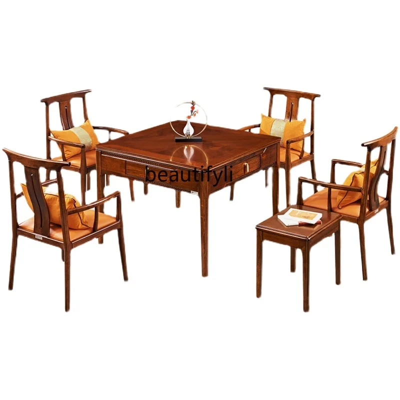 

Solid Wood Mahjong Machine Automatic Dining Table Dual-Purpose in One Household Dining Table New Chinese Style Mute