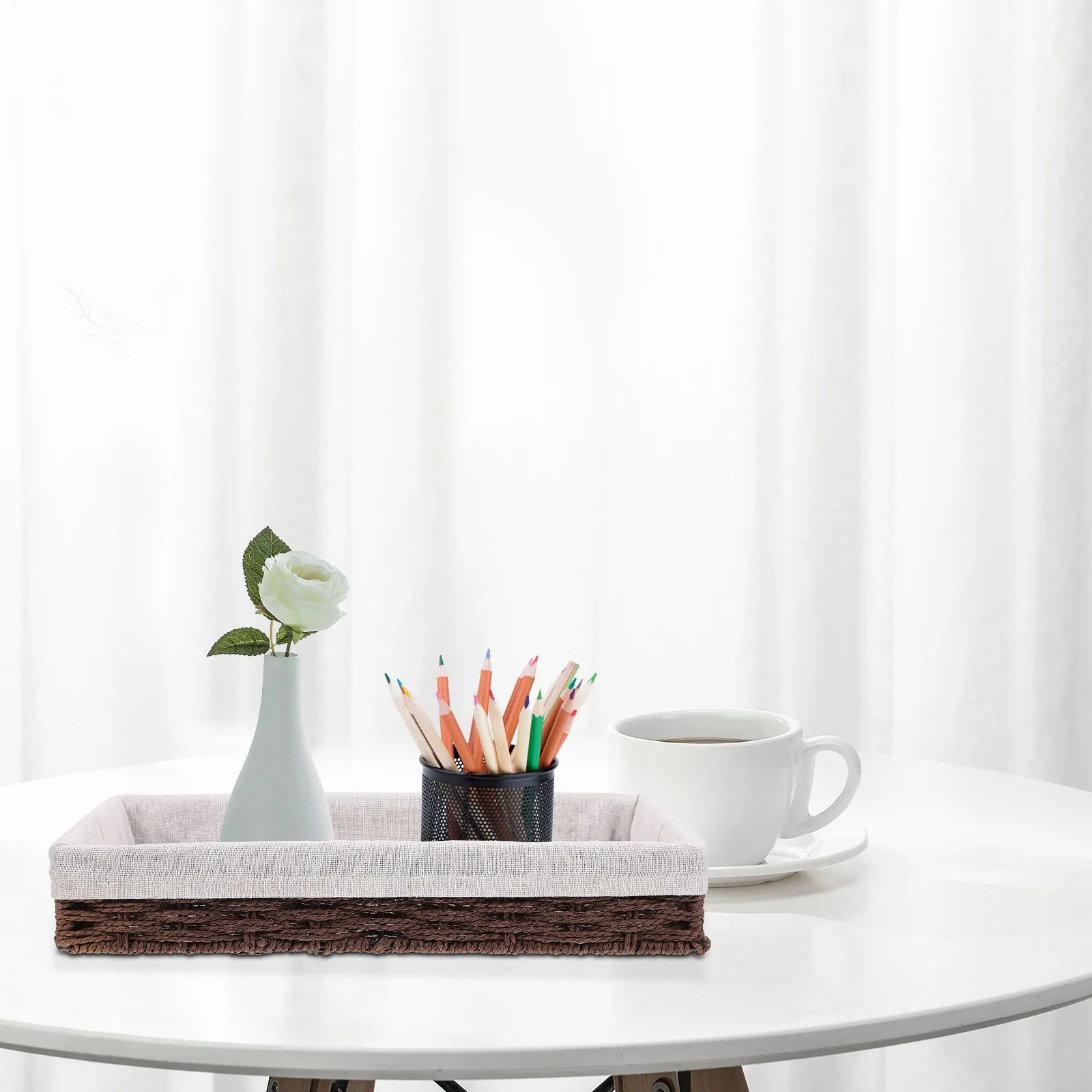 

1Pcs Desktop Sundries Organizer Rattan Basket Key Storage Box Woven Storage Holder for Home Rattan Basket Organizing Box