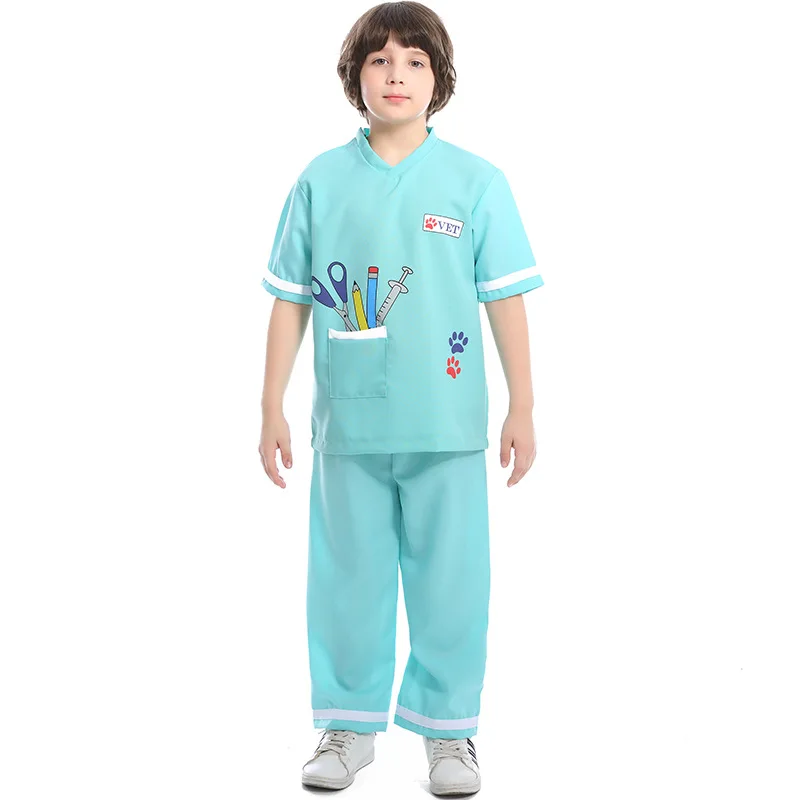 Uniforme Cosplay de Médecin Professionnel pour Garçons et Bol, Costume d'Halloween pour Enfants, avec Accessoires, Bleu, 109