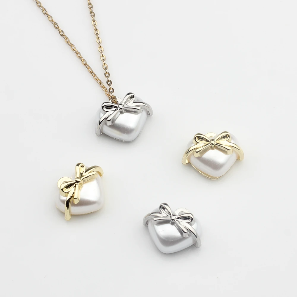 Zinc Alloy Charms Imitation Pearl Bow Heart Shape Charms 6pcs/lot For DIY Fashion Necklace Bracelet Jewelry Making Accessories