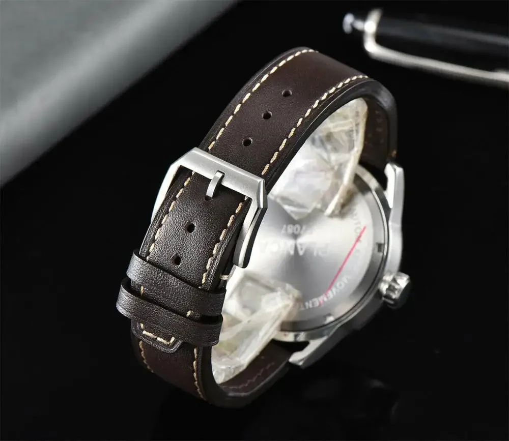 44mm bliger Automatic mechanical watch Sterile dial Stainless steel sapphire glass Leather strap Multifunction Mens Watch