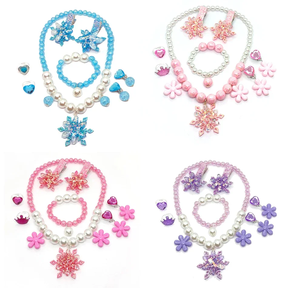 

Kids Elsa & Rapunzel Jewelry Set Snowflake Princess Necklace, Bracelet, Ring & Earrings for Cosplay, Birthday & Party Dress Up
