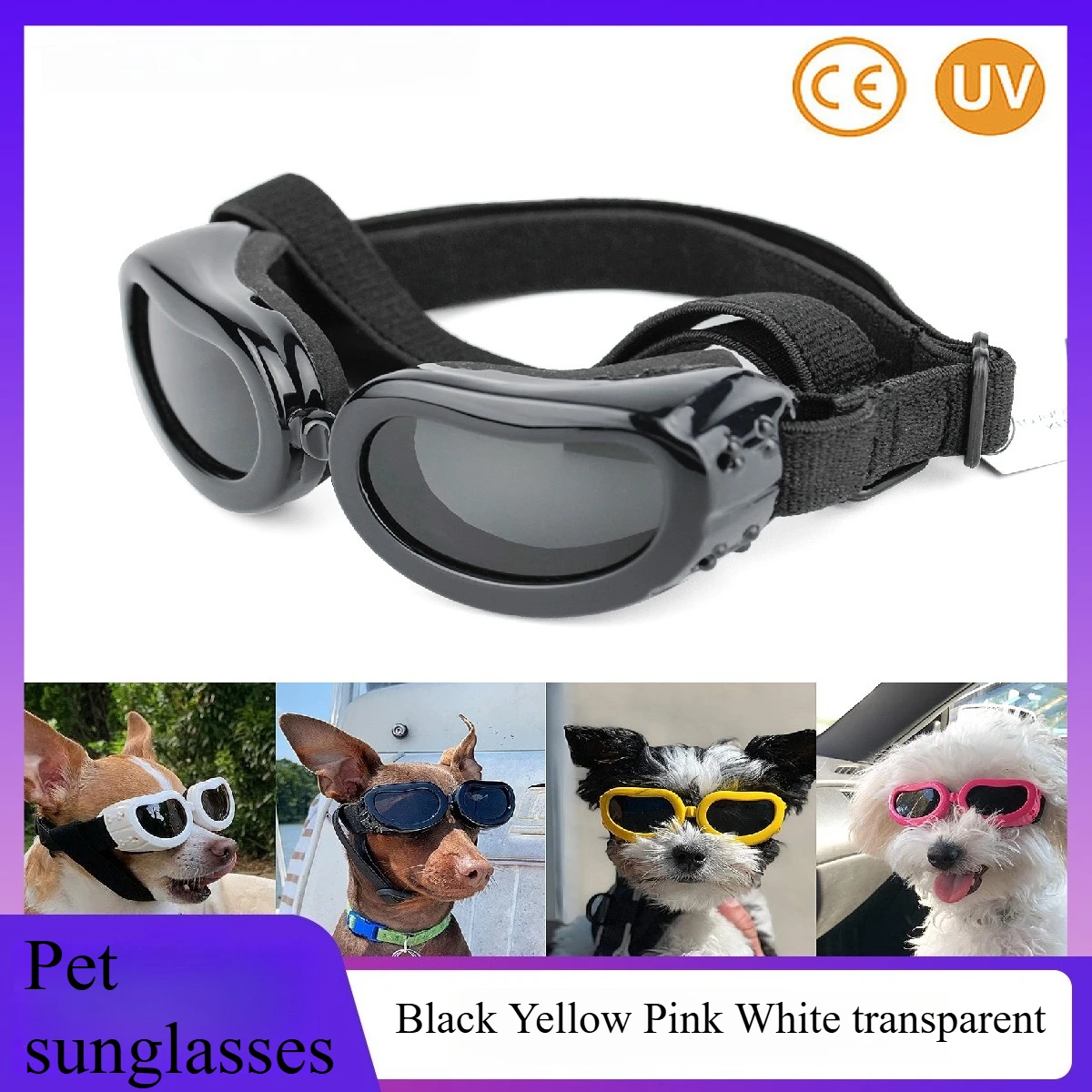 Pet Sunglasses Small Dog Goggles UV Resistant Protecting The Eyes Small Dogs Adjustable Straps Windproof Fog Proof Sunglasses