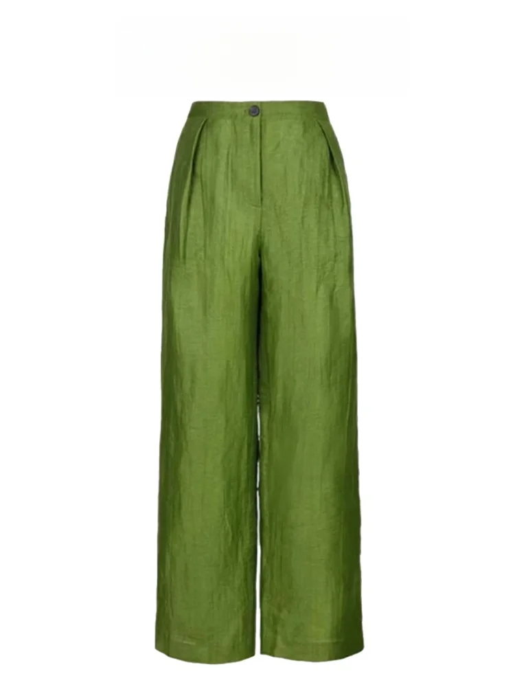 High Waist Straight Leg Green Casual Pants Women's Spring Autumn 2025 New Design Sensation  Wide Leg Trousers