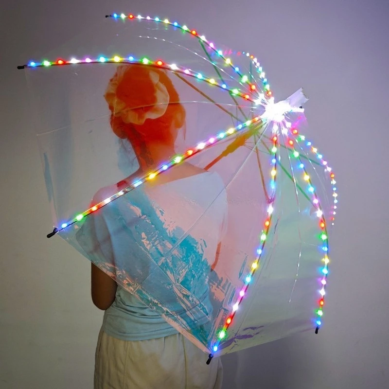 Laser LED Transparent Umbrella for Stage Performance Light Up Show Prop for Bar Glowing Party Parasol DJ Rave Dance Accessory