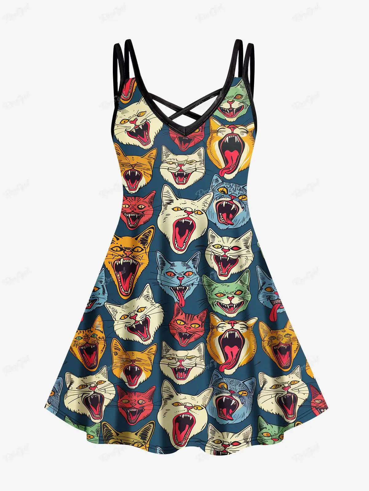 Vestido camisola acampanado de talla grande, ropa gótica colorida con estampado de gatos entrecruzados, 2024 pulgadas, Verano