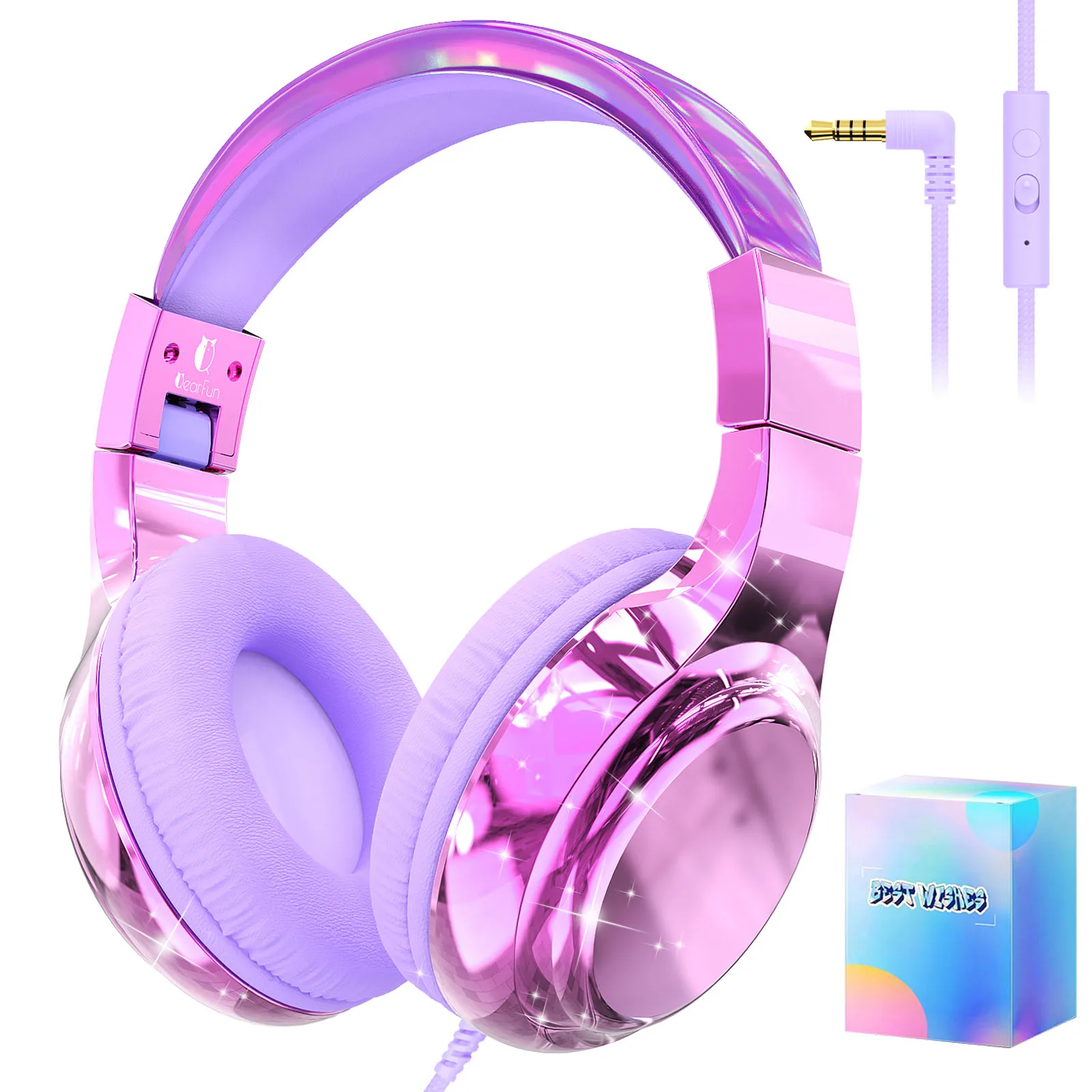 Kinderen Koptelefoon Bedraad voor School 85/94dB Volumeregrenzer Opvouwbare Stereo Geluid Headset met Microfoon voor Kinderen Meisjes Leren Tablet PC