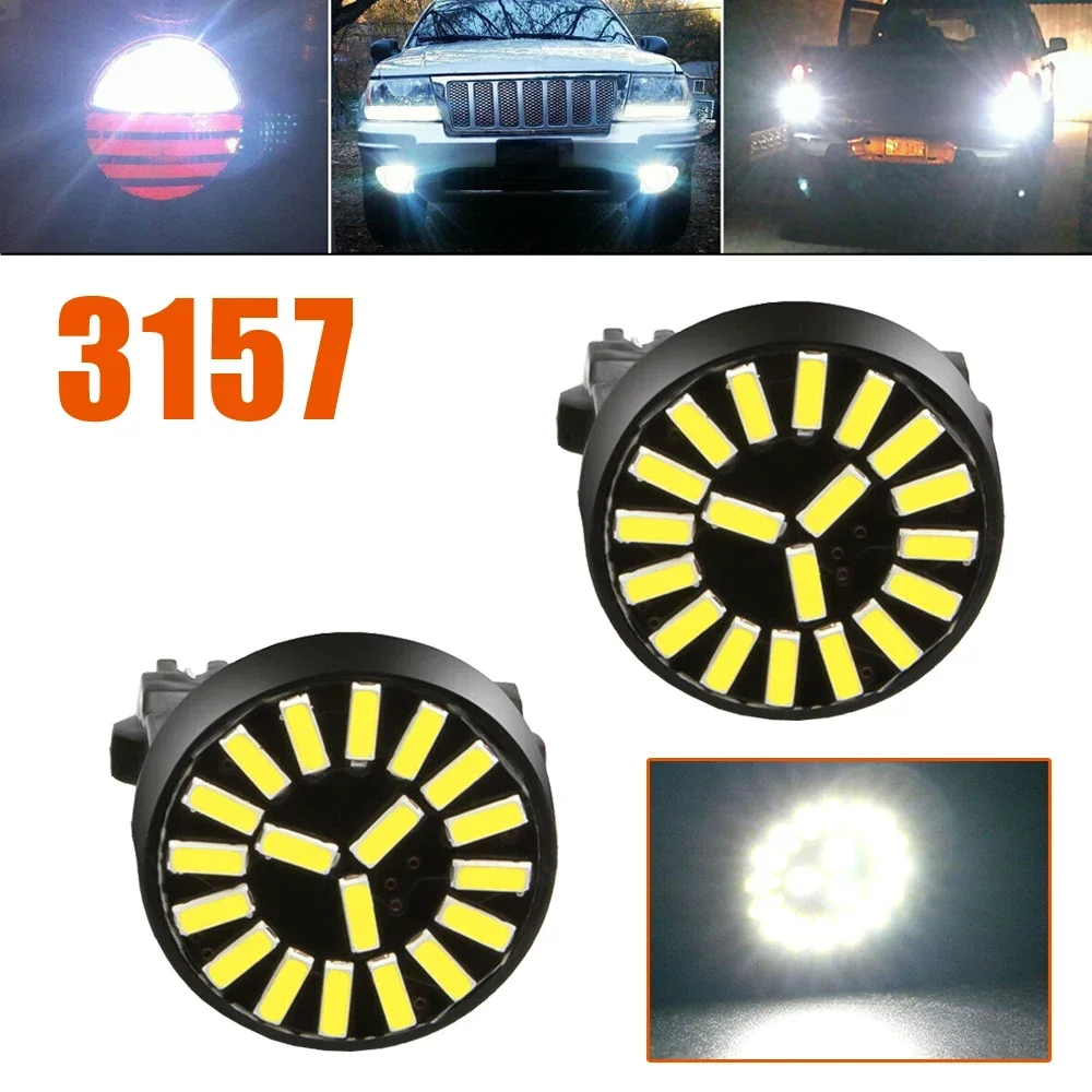 2Pcs Car Tuning Exterior Parts Accessories Universal LED Bulbs White 3157 4014 SMD Driving Daytime Running Brake Tail Light DRL