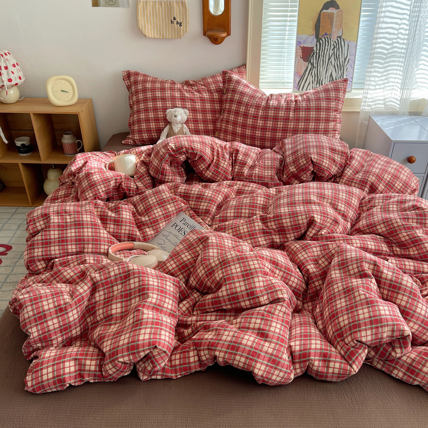 Ins Stripe Bettwäsche-Set mit Kissenbezug, Bettlaken, Einzelbett, Doppelbett, Bettwäsche-Set mit Bettbezug, Queen/King-Size, Doppelbett, Einzelbett