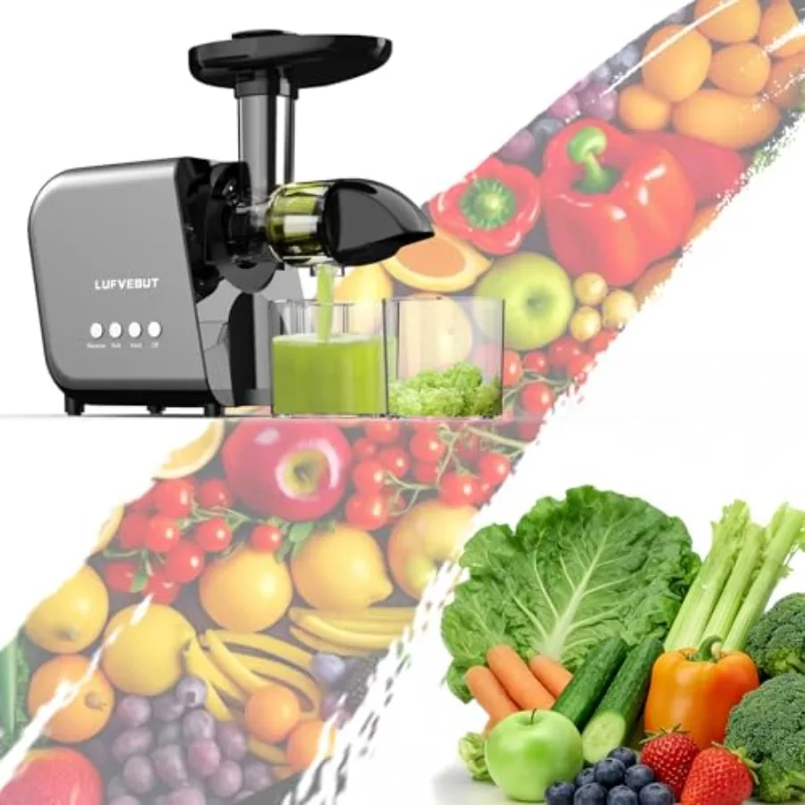 

Cold Press Slow Juicer for Fruits Vegetables Stainless Steel, Black Masticating Design with Soft/Hard Mode, Reverse Function, 2