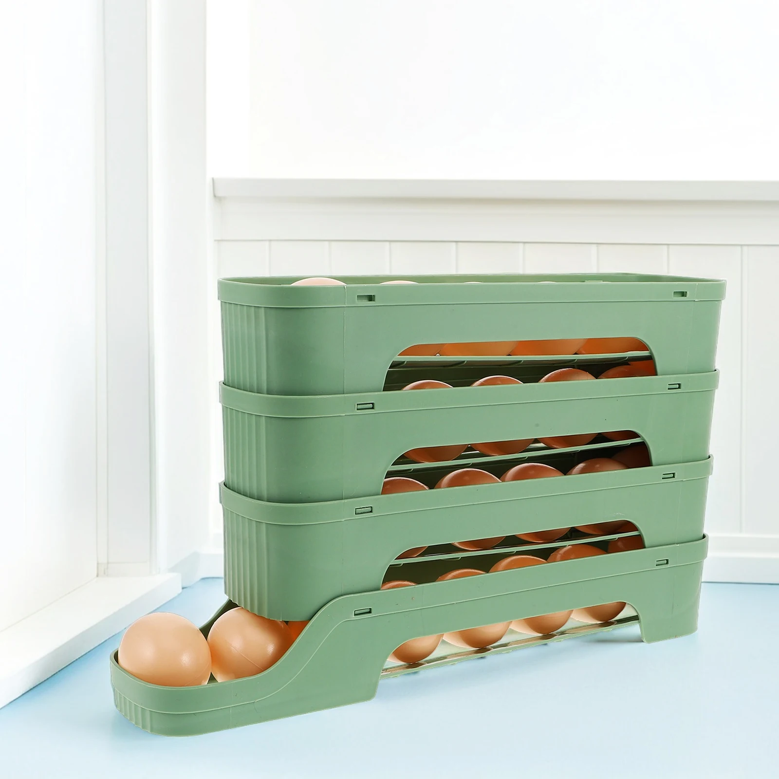 حاوية تخزين مكونة من 4 طبقات لتوفير مساحة الثلاجة لباب الثلاجة، صينية حامل بلاستيكية، صندوق قابل لإعادة الاستخدام، منظم الثلاجة،