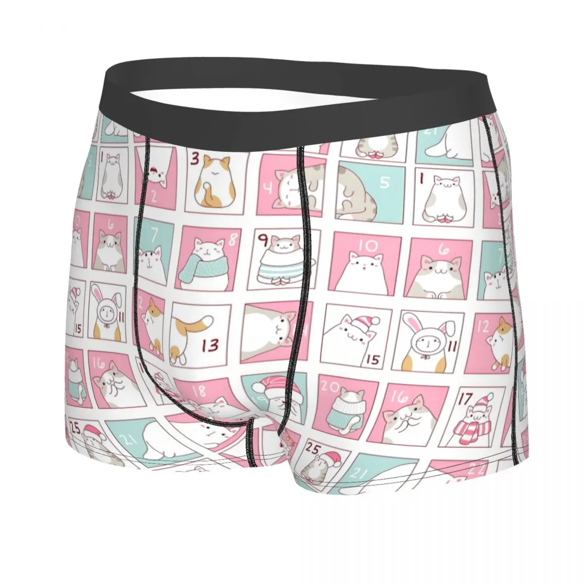 Custom Male Funny Christmas Cats Variation Advent Calendar Underwear Boxer Briefs Stretch Shorts Panties Underpants