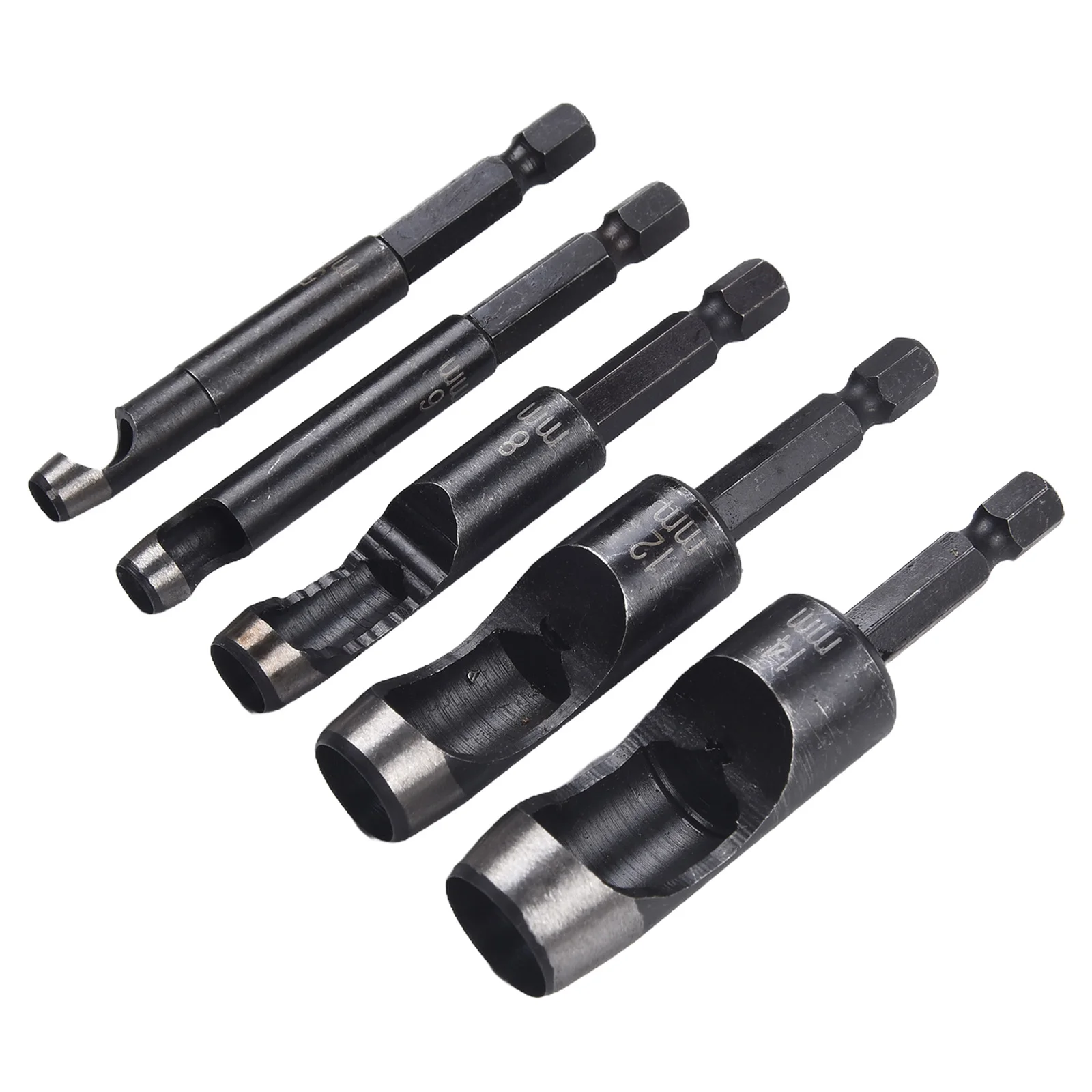 5pcs Hollow Punch Hex Shank Adapter Leather Hole Punching Tools 5/6/8/12/14mm Carbon Steel Drilling Puncher Kit Belt Punch Tool