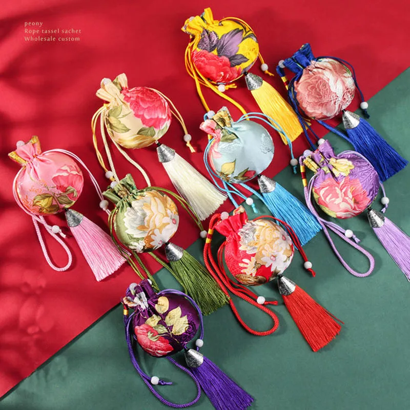 20pcs/Lot Chinese Sachet Peony Flower Hanging Bag Embroidery Drawstring Bags Gift Jewelry Package Storage Pocket Reusable Pouch