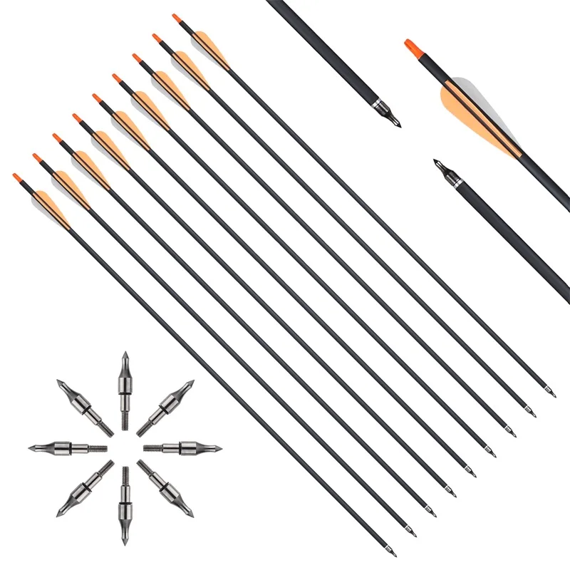 Archery 31.5inch Orange Mixed Carbon Arrow Diameter 7.8mm Spine 500  for Traditional bow American hunting bow Shooting Hunting