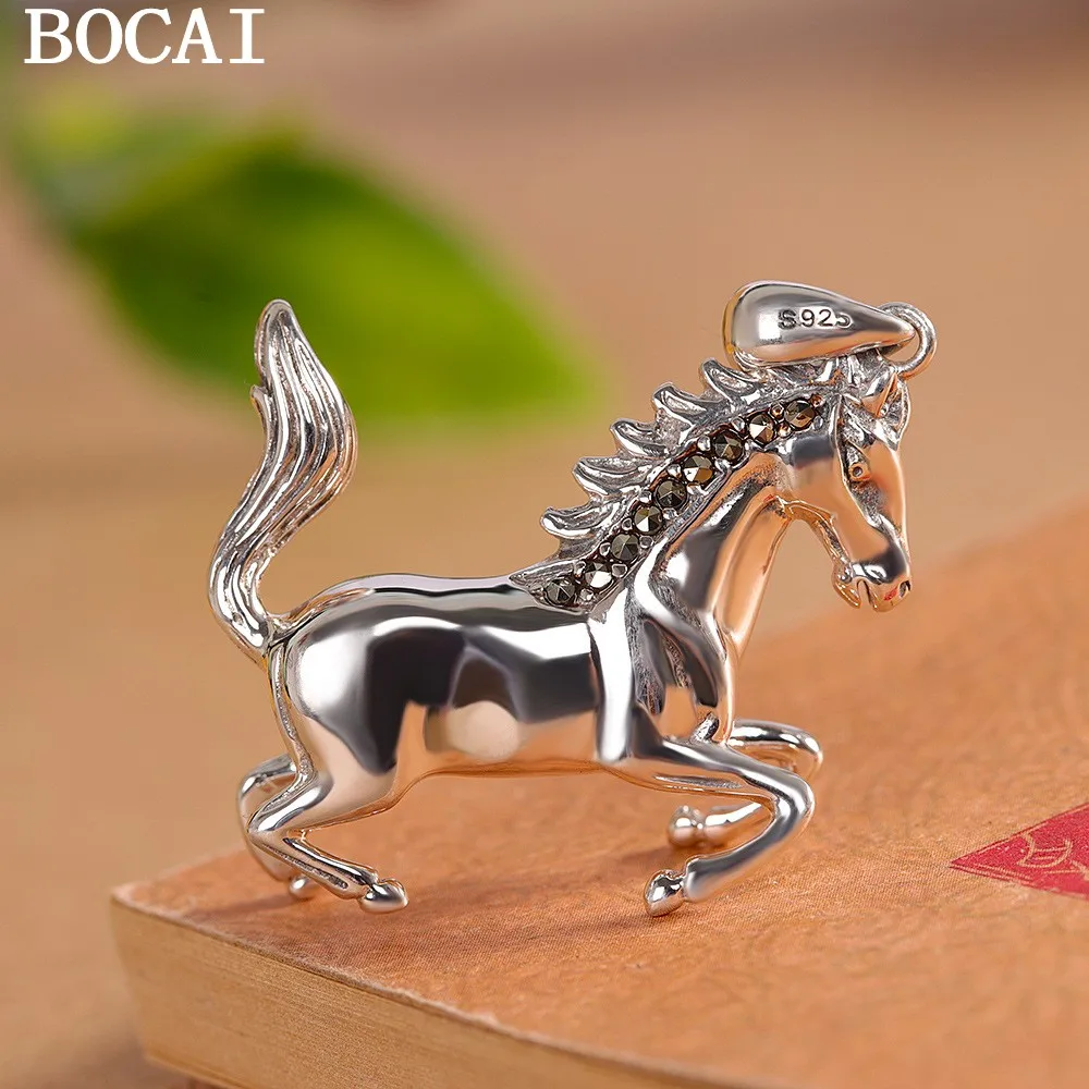 

BOCAI НОВЫЙ кулон из чистого серебра S925 в стиле ретро, китайский Новый год, галстущая лошадь