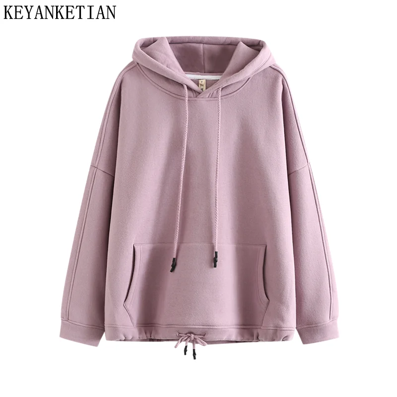 KEYANKETIAN New Launch Women\'s Fleece Hoodies Unisex style Winter Thick Thermal Top Kangaroo Pocket Drawstring Oversize Pullover