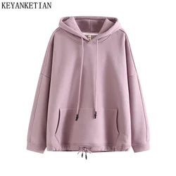 KEYANKETIAN New Launch Women's Fleece Hoodies Unisex style Winter Thick Thermal Top Kangaroo Pocket Drawstring Oversize Pullover