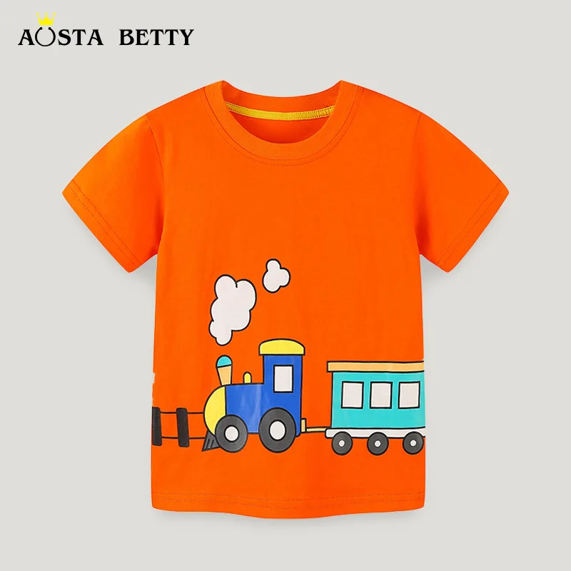 

Fashion Boys T-Shirt 2024 Summer New Cartoon Train Print Kids Crew Neck Short Sleeve Top